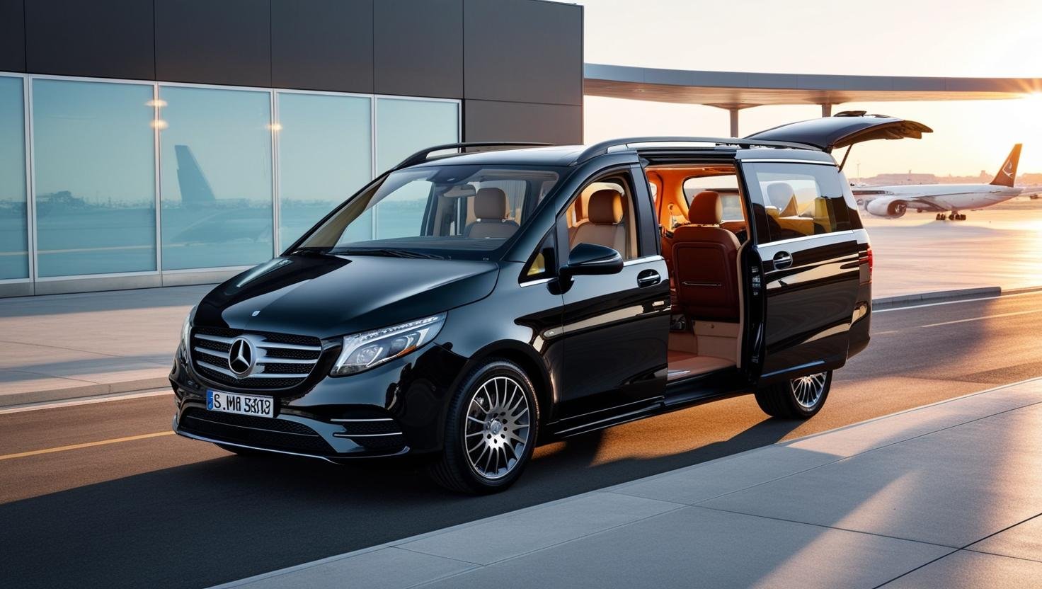 Luxury airport transfer black mercedes minivan